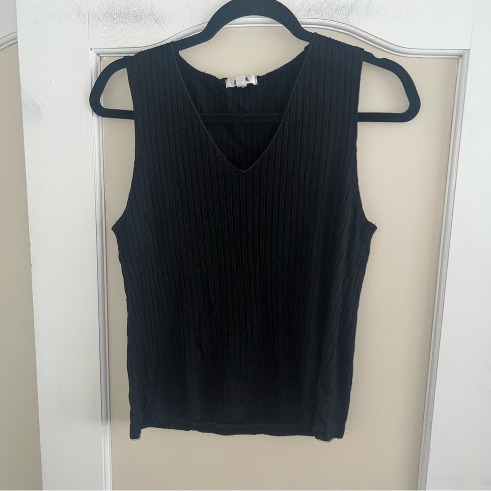 LNA Black V-Neck Ribbed Tank Top